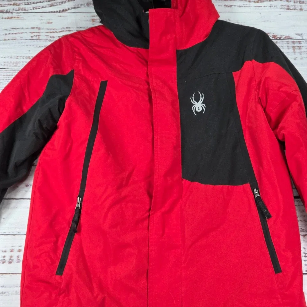 Spyder Ski Jacket Boys Medium 10/12 Red Excellent Insulated Hooded Winter Coat